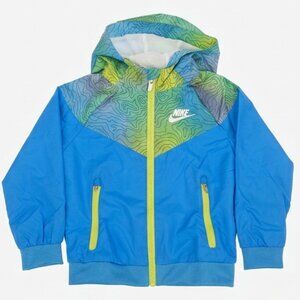 Nike Kids 2T Hooded Windbreaker Blue Green Zipper Pockets Like New